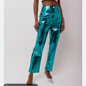 Vibrant Metallic Blue Women's Straight Leg Pants
